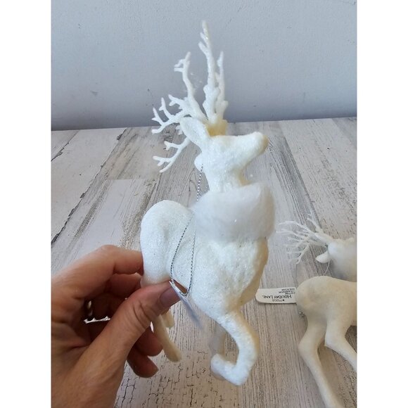 Vintage Macys holiday time reindeer fur glitter white ivory ornament Xmas tree - Picture 2 of 11